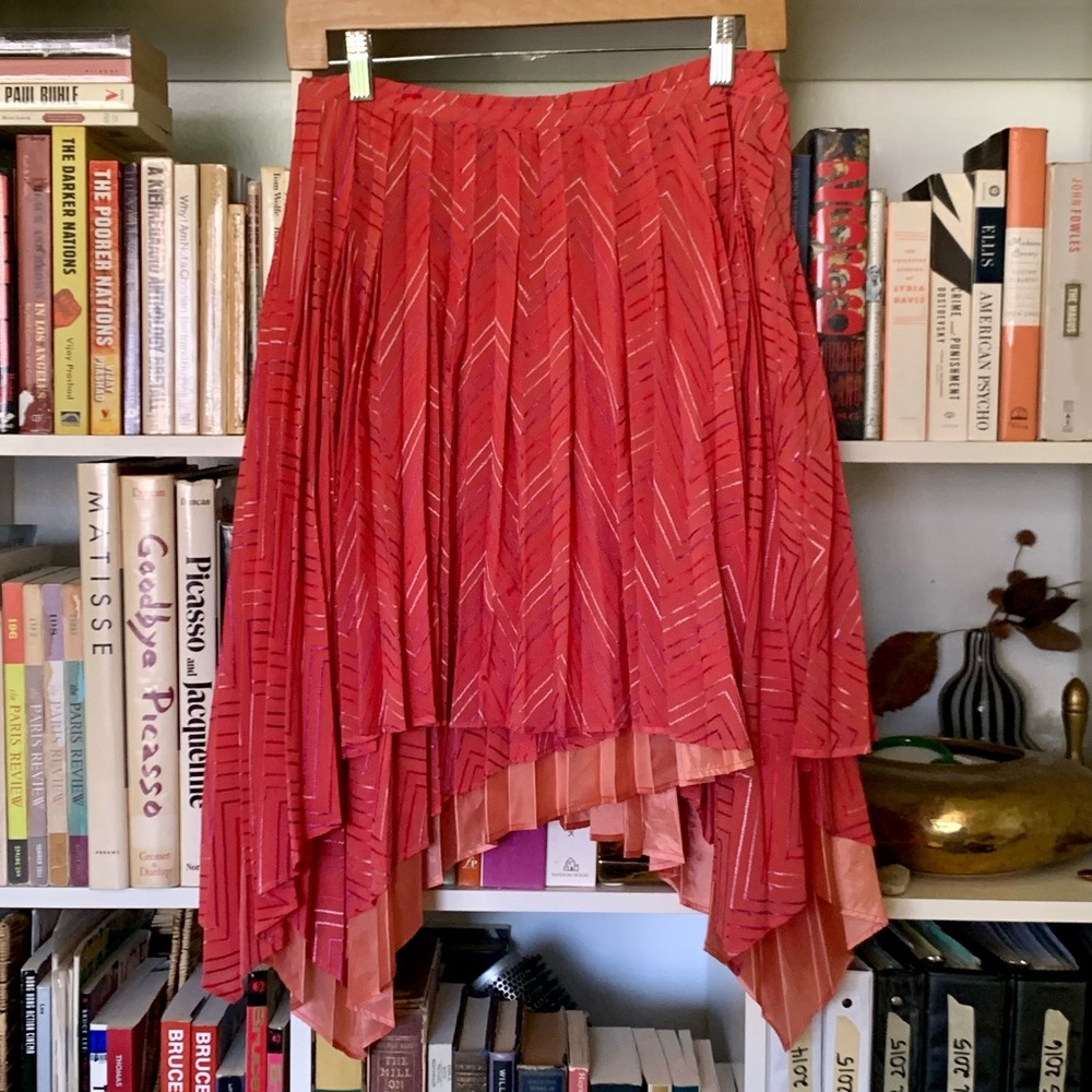 Vintage Issey Miyake Fete Coral Pink Chevron Assymetrical Layered Skirt